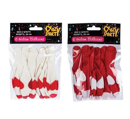 Red & White Heart Helium Balloons  6pc