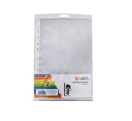 Khoki A4 Filing Pockets Plastic Sleeves 10 Piece Clear