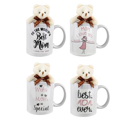 Mothers Day Occasional Ceramic Coffee Mugs with Plush Teddy Bear Mothers Day Gifts for Birthday, Christmas, Mothers Day