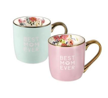 Best Mom Ever Mothers Day 340ml Coffee Mug, Mothers day Gifts, Floral and Gold Print Microwave Dishawasher Safe