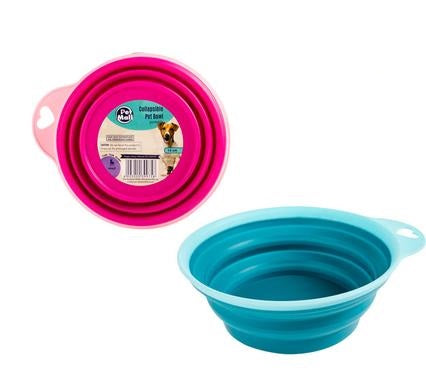 Small Collapsible Pet Feeding Bowl 15cm Portable, for Walking, Travel, Hiking, and Camping (Pink/Blue)