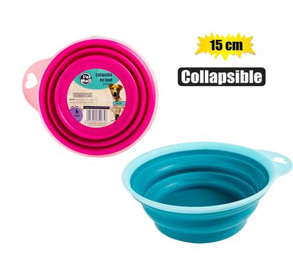 Small Collapsible Pet Feeding Bowl 15cm Portable, for Walking, Travel, Hiking, and Camping (Pink/Blue)