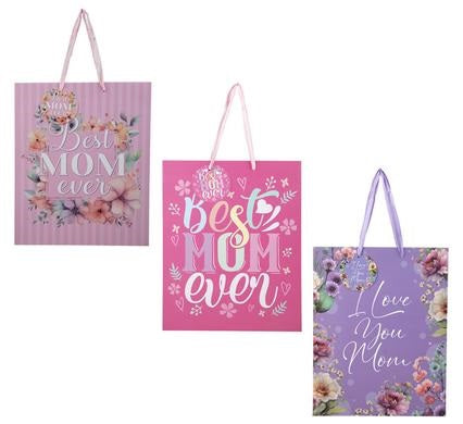 Mothers Day Large Designer Gift Bags 25x32cm Assorted Colours and Designs