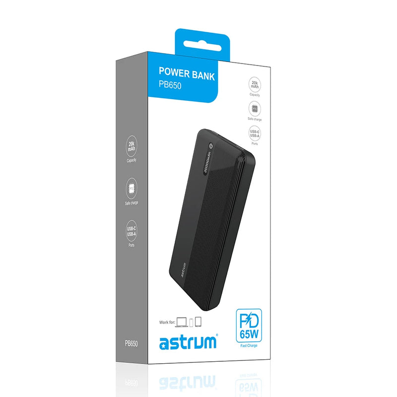 Astrum PB650 Power Bank 20k Pd65 Usb-c 65w + Us