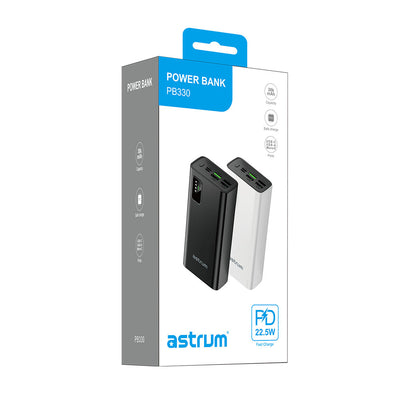 Astrum Portable 22.5w Pd 30000mah Power Bank, Pd 3.0, Qc 4.0, Dual Usb Quick And Usb C Pd Super Charge White
