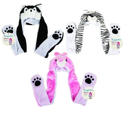 Unique Cute Animal Designs W/Earflaps/Scarf and Handpockets-Wolf, Bunny & Tiger