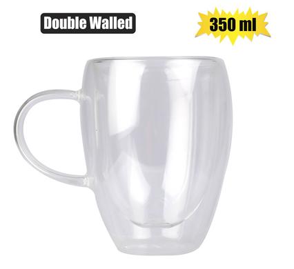 Glass Coffee Tea Mug with Handle Double Walled Heatproof 350ml