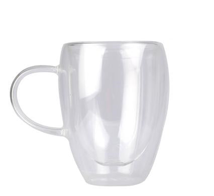 Glass Coffee Tea Mug with Handle Double Walled Heatproof 350ml