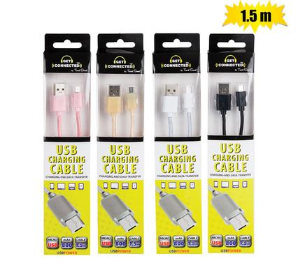 Travel Smart 1.5m Type-B USB 2.0 Charger Cable Braided, Android