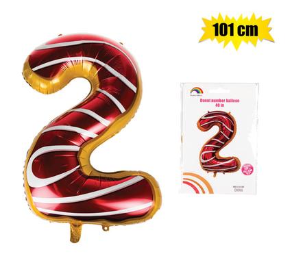 Donut Balloon Donut Number Birthday Party Decorations Grow Up Aluminum Hanging Foil Film Balloon - Number 2, 101cm In Size
