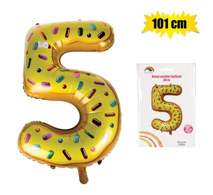 Donut Balloon Donut Number Birthday Party Decorations Grow Up Aluminum Hanging Foil Film Balloon - Number 5, 101cm In Size