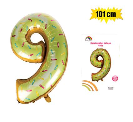 Donut Balloon Donut Number Birthday Party Decorations Grow Up Aluminum Hanging Foil Film Balloon - Number 9, 101cm In Size