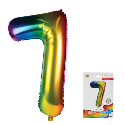Rainbow Foil Air or Helium Balloon, Party Decoration Assorted Numbers 0-9 - 106cm