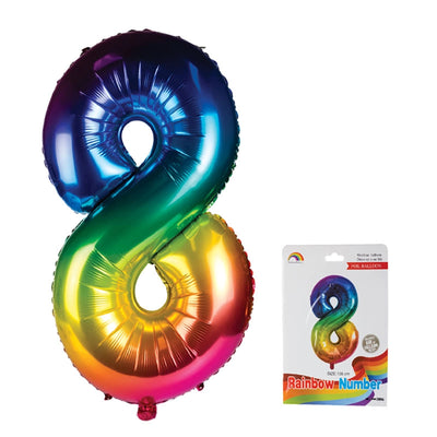 Rainbow Foil Air or Helium Balloon, Party Decoration Assorted Numbers 0-9 - 106cm
