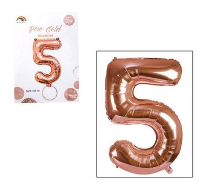 Rose Gold Foil Balloon Helium - Birthday Party Decoration, Anniversary Numbers 0 to 9 - 106 cm