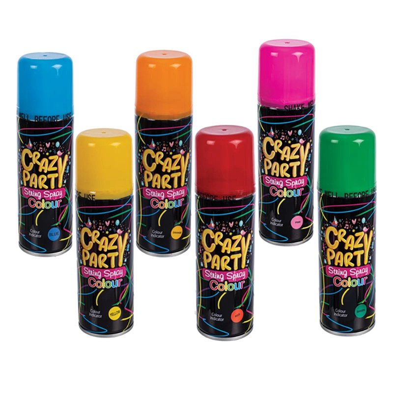 Crazy Party Spray String, Streamer in a Can, Multi-Colour 6 Pack
