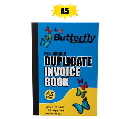 Butterfly Pen Carbon Duplicate Invoice Book A5, 100 Copy Sets - Perforated