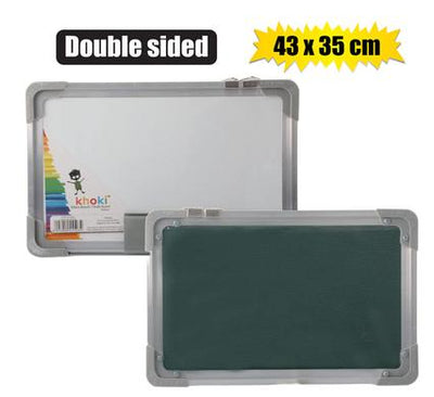 Dry Erase Dual Sided White Board and Chalk Board, 45 X 35cm Small Whiteboard with Protective Frame