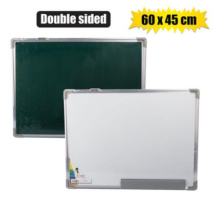 Dual Sided Whiteboard Dry Erase and Chalk Board 60 X 45cm with Strudy Frame