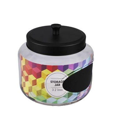 Glass Storage Kitchen Bathroom Jars with Black Lid and Chalkboard Labels 18x20cm 3.2L