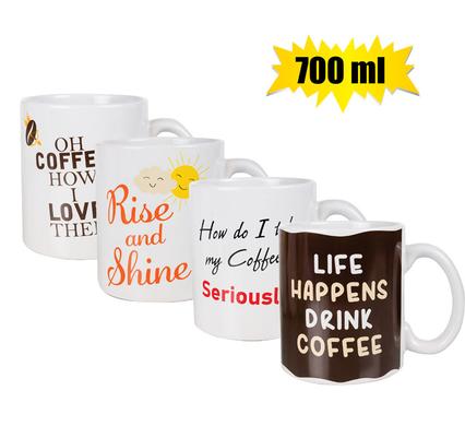 Funny 700ml Jumbo Coffee Mugs, Novelty Gift Set of 4 Mugs for Him or Her
