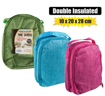 Double Insulated Lunch Bag, Two Separate Zipped Compartments, 10X20X28Cm