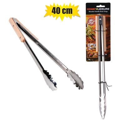 Top Quality Stainless Steel Wooden Handle Braai Tongs 40Cm, Be The Envy Of Your Mates