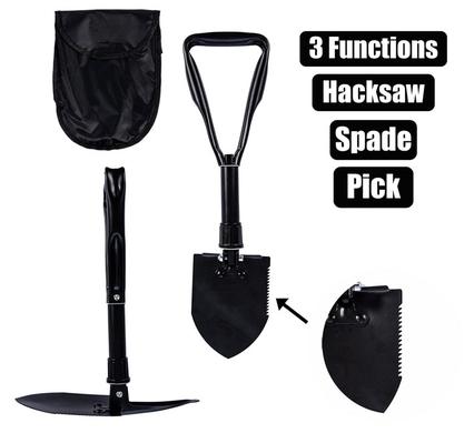 Multi-Tool Folding Camping Shovel, Survival Device, Shovel, Hacksaw And Pick All In One, Coated Metal Long Lasting