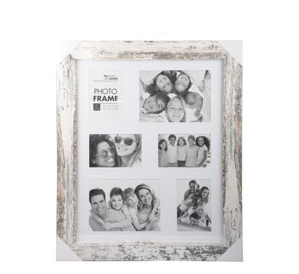 Faded White Collage Picture Frame 6 Hole Woodgrain 49x59cm