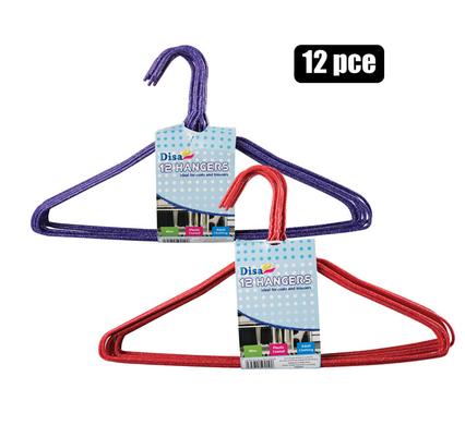 Plastic Coated Wire Adult Clothes Hangers 12pc Pack, Random Colour