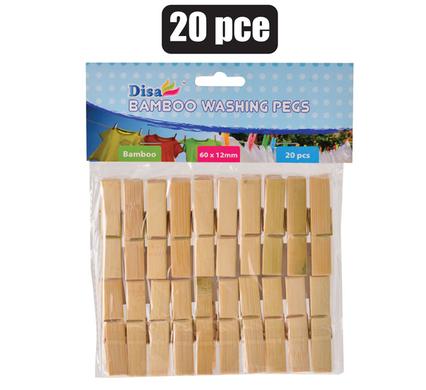 Bamboo Clothes Pegs 60mm, 20pc Pack