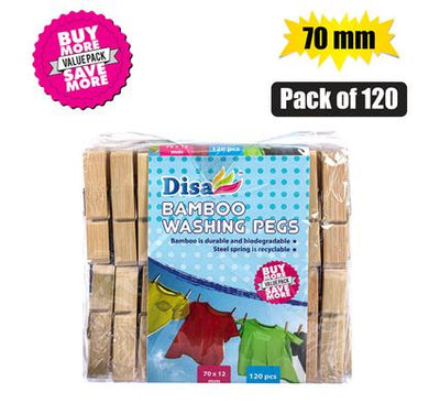 120pc Pack Bamboo Washing Pegs Clothes Pegs 70mm for the Home