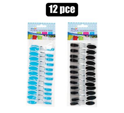 12pc Washing Clothes Pegs with Soft Touch Rubber Grip Ends