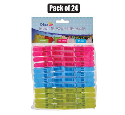 24pc Pack Plastic Clothes Pegs 70mm