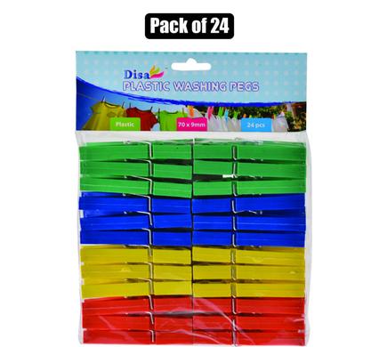 24pc Washing Line Pegs Clothes Pegs 70mm in Size, Firm Plastic