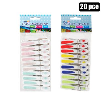 Plastic Washing Clothes Pegs 20pc Pack, 83mm in Size