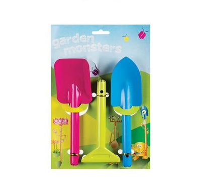 Garden Monsters Kids Garden Tool Kit, [3 Piece] Children's Metal Garden Set