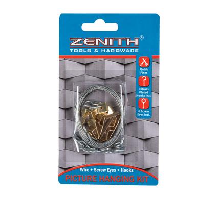 Zenith Picture Hanging-Kit, Complete with Screw Eyes, Hooks & Hanging Cable