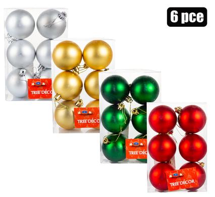 Christmas Tree Decor Metal Balls - Pack of 6 in Assorted Colours - 6 cm