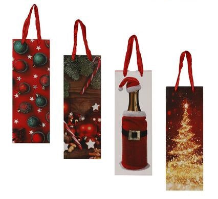 Christmas Gift Carrier Bag - Bright Vibrant Colours and Designs - 35 x 12 cm, 4pc Pack