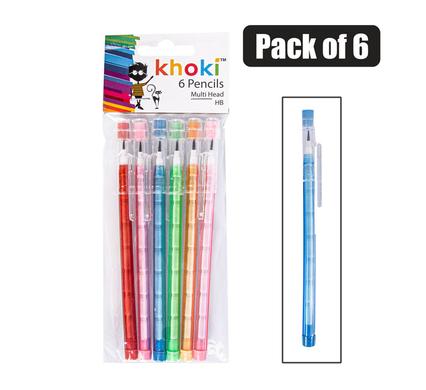 6 Piece Multi-head HB Pencil Set with Lids for Protection, Writing, Drawing, Office or School