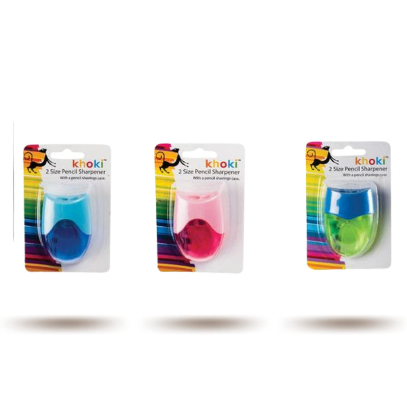 Khoki Double Hole Pencil Sized Sharpener with Shavings Case - [3 Piece] Set