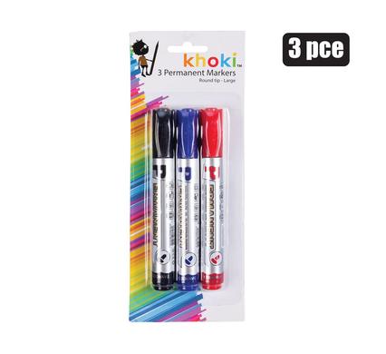 Permanent Marker Set, 3pc Large Rounded Tip Colour Markers