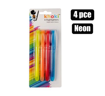 Bright Neon Colour Pen Highlighter Set, [4pc] Neon Colours for Creative Arts