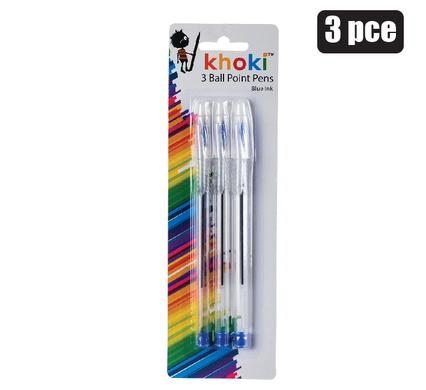 Blue Ink Ball Point Pens 3 Piece Set with Lids