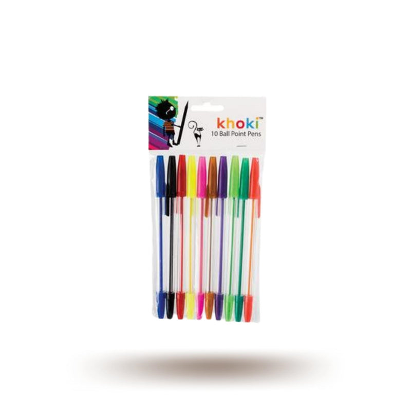 10pack Ball Point Pens in Assorted Colour Set with Lids