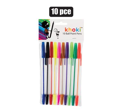 10pack Ball Point Pens in Assorted Colour Set with Lids