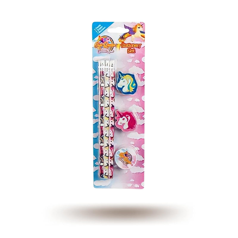 Magical Unicorn Pencil and Eraser Stationery Set with Eraser Tops and Sharpener