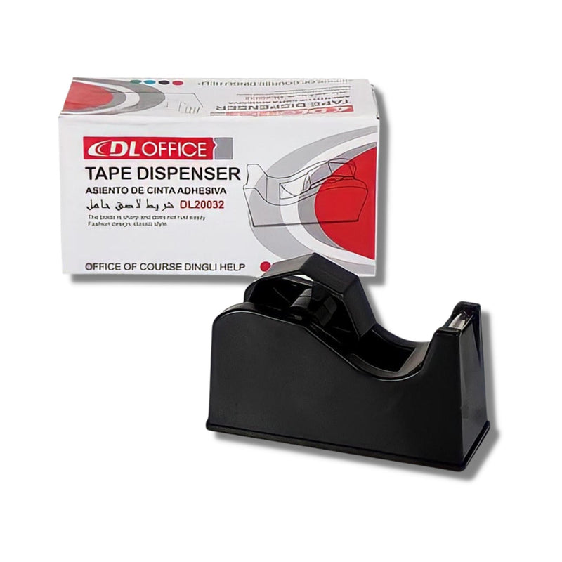 Black Plastic Office Desk Cellotape Dispensor with Serrated Metal Blade for Cutting Tape