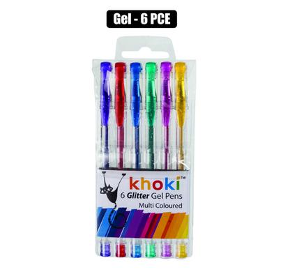 Khoki Glitter Gel Pens Multicolour 6pc Set, Perfect Writing Addition